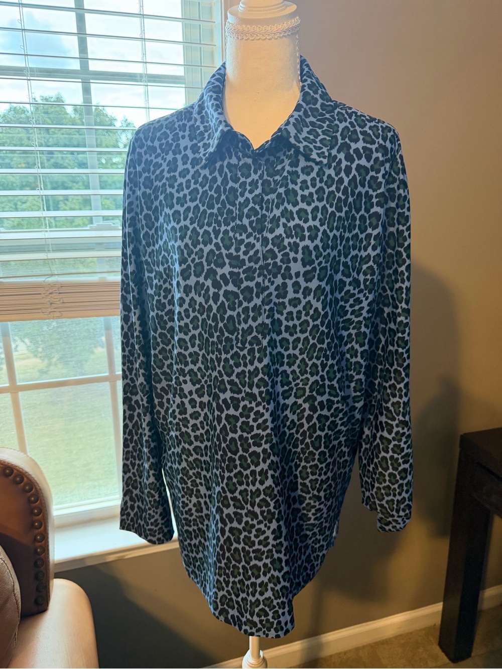 Jude Connally Blue Leopard Print Long-Sleeve Blouse